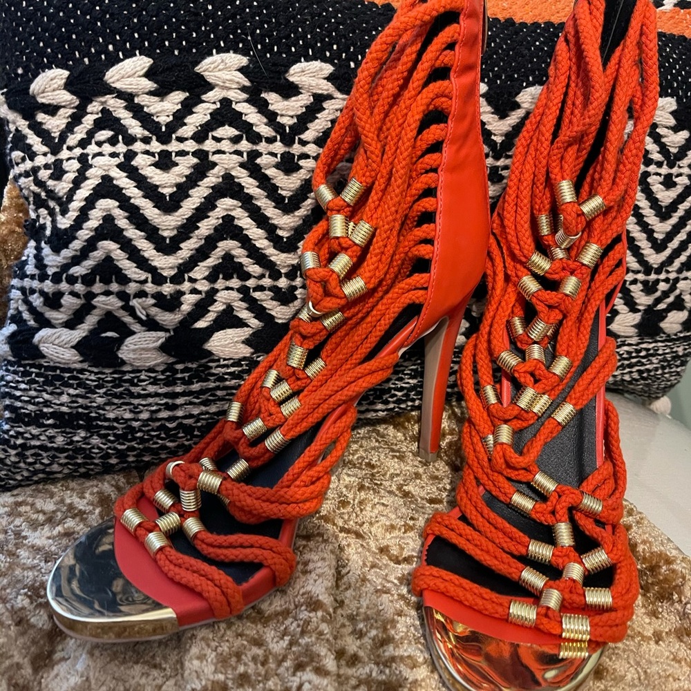 Wild Rose Orange Strappy Sandals